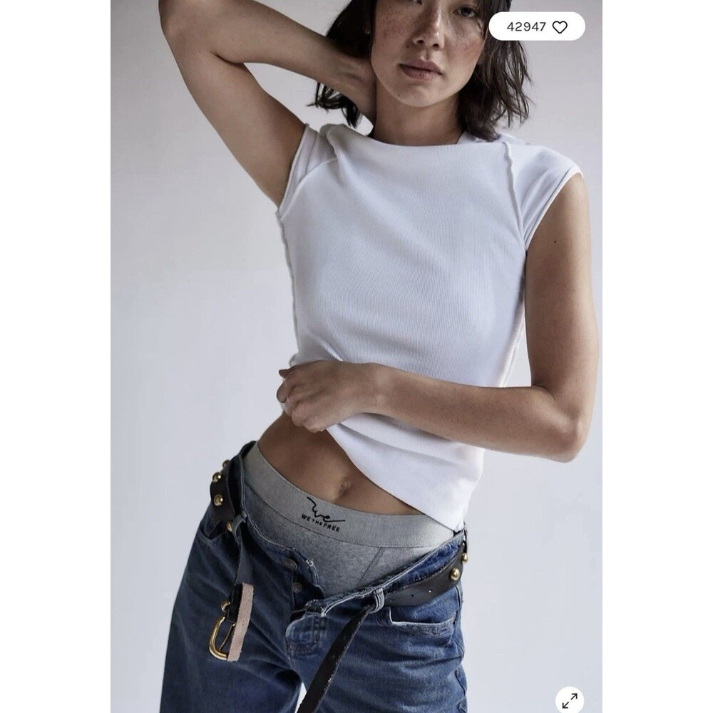 We The Free People Ever Had Tee White Ribbed Stretch Slim Fit Women’s Small NWOT